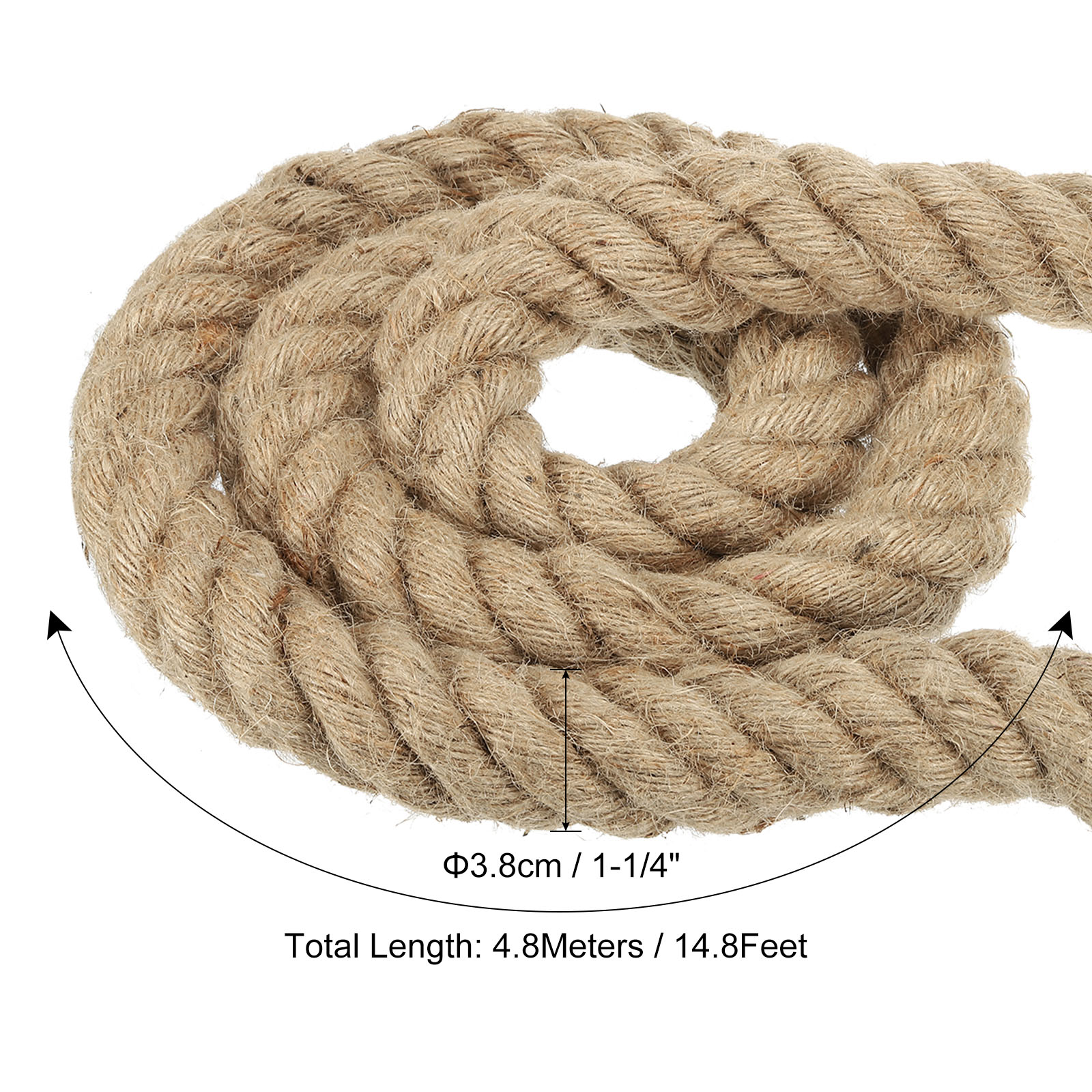 Uxcell 1-1/4 inch 14.8 Feet Jute Rope Natural Manila Rope 4 Strand Twisted Thick Heavy Twine Rope, Size: 1-1/4x15', Brown